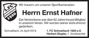 Traueranzeige von Ernst Hafner von Pegnitz-Zeitung